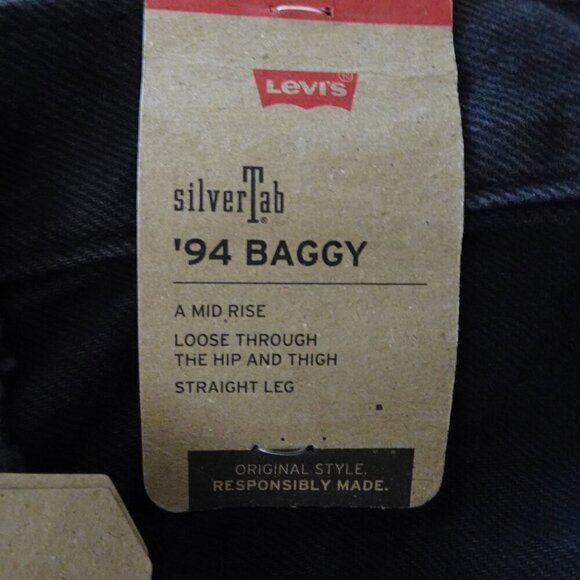 Levi's Baggy Jeans Women's Size 29x31 Black Denim Silvertab Distressed Straight - Picture 10 of 14